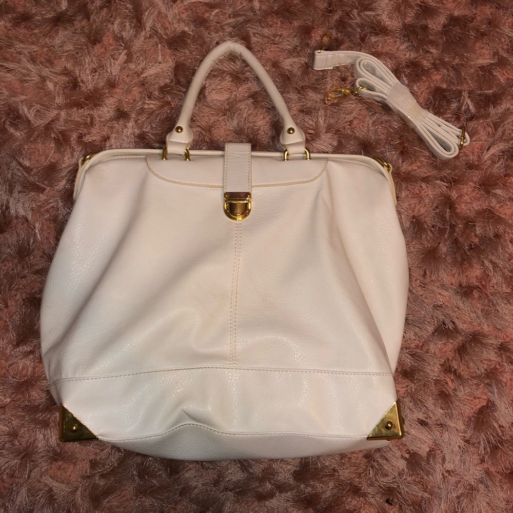 White faux leather purse